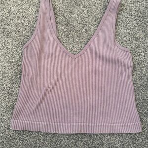 Aura Pink Ribbed Crop Tank Top